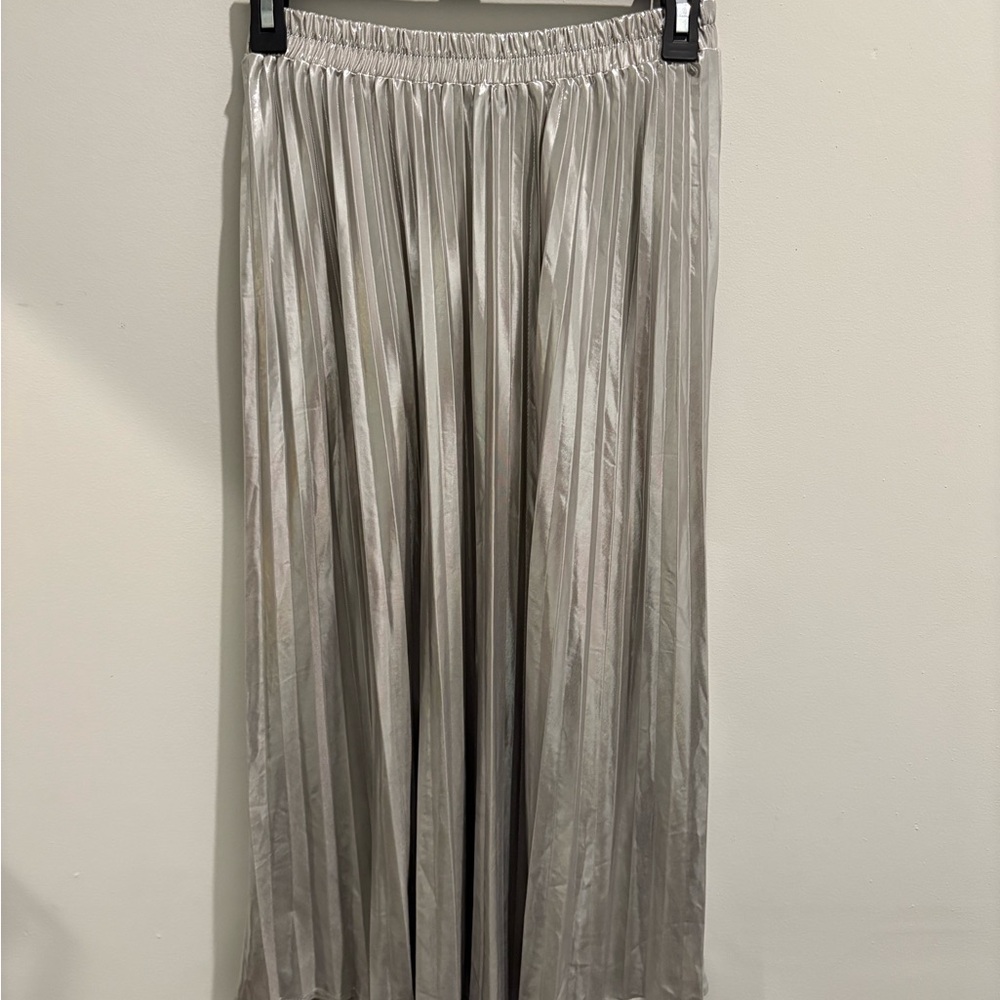 Silver Pleated Maxi Skirt